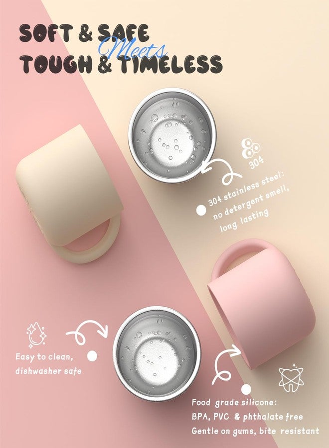 Bakpoco 2-IN-1 Open Baby Cups, Stainless Steel Tiny Cup + Silicone Training Cup for Toddlers Kids Babys, No Plastic Taste | No Soap Smell | Shock-proof BLW Feeding Essentials, 2-Pack, Blush/Beige - Image 3
